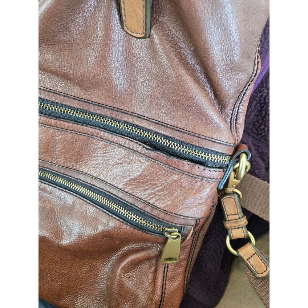 Fossil Explorer Leather Foldover Brown Crossbody Bag Messenger Satchel - Picture 11 of 13